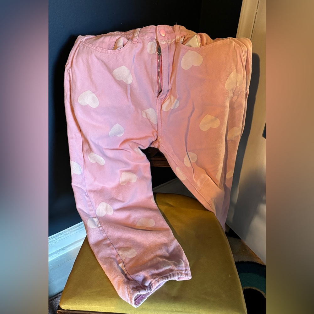 Cropped pink hearts jeans denim 0XL